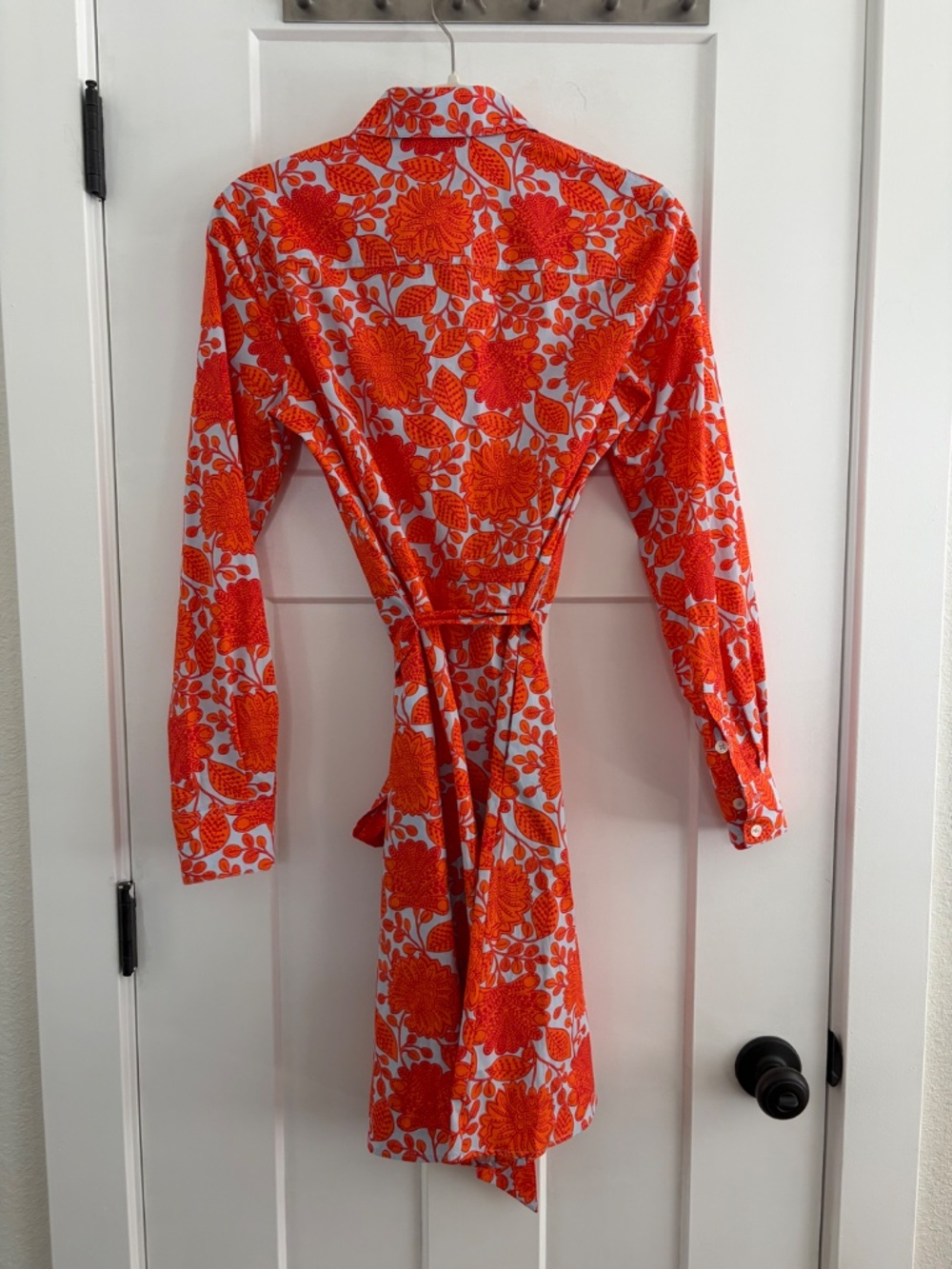 Boden Orange Floral Long-Sleeve Collared Knee Length Fit and Flare Dress Size 6R - Picture 2 of 4